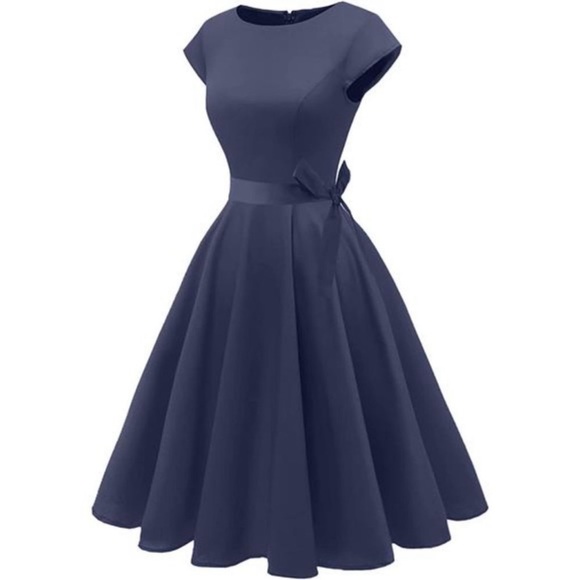 COCKTAIL Party Dress with Pockets Navy Blue - Picture 4 of 8